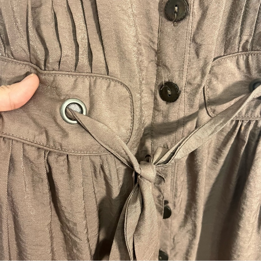 Edge Brown Button Tie Waist Lightweight Corset Back Casual Summer Dress - Picture 4 of 10